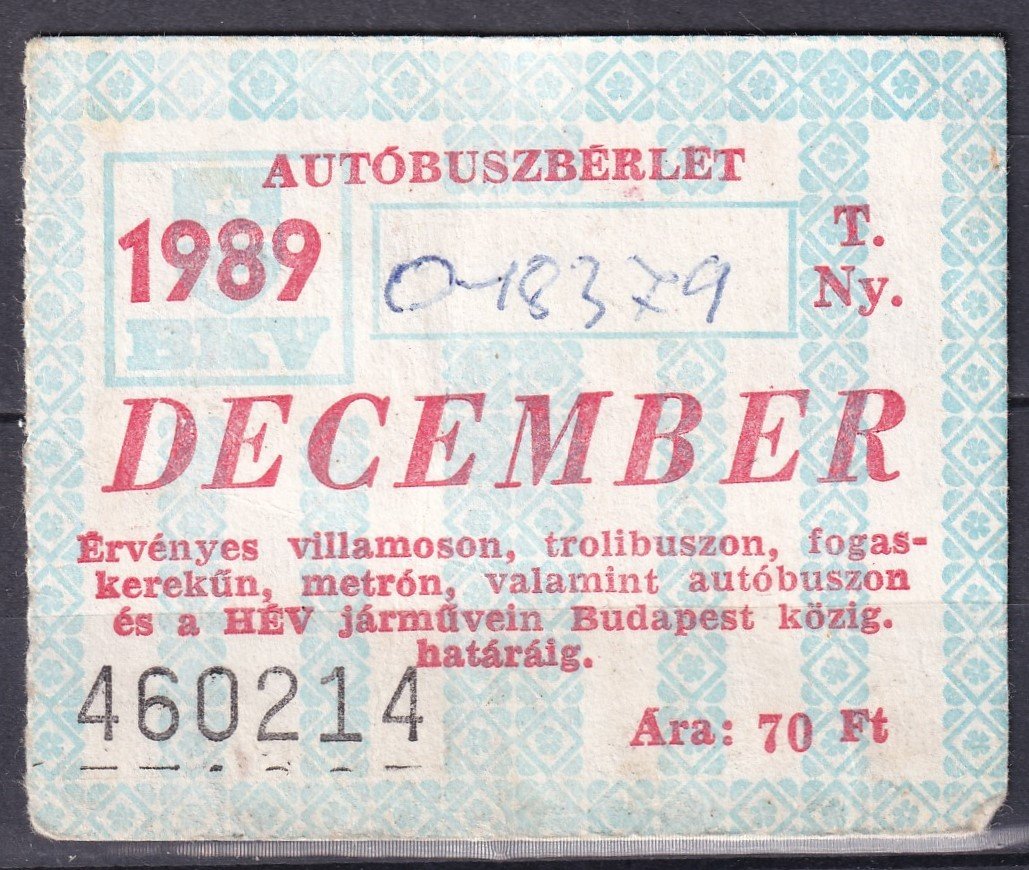 1989. Budapest, Autóbusz bérlet – DECEMBER