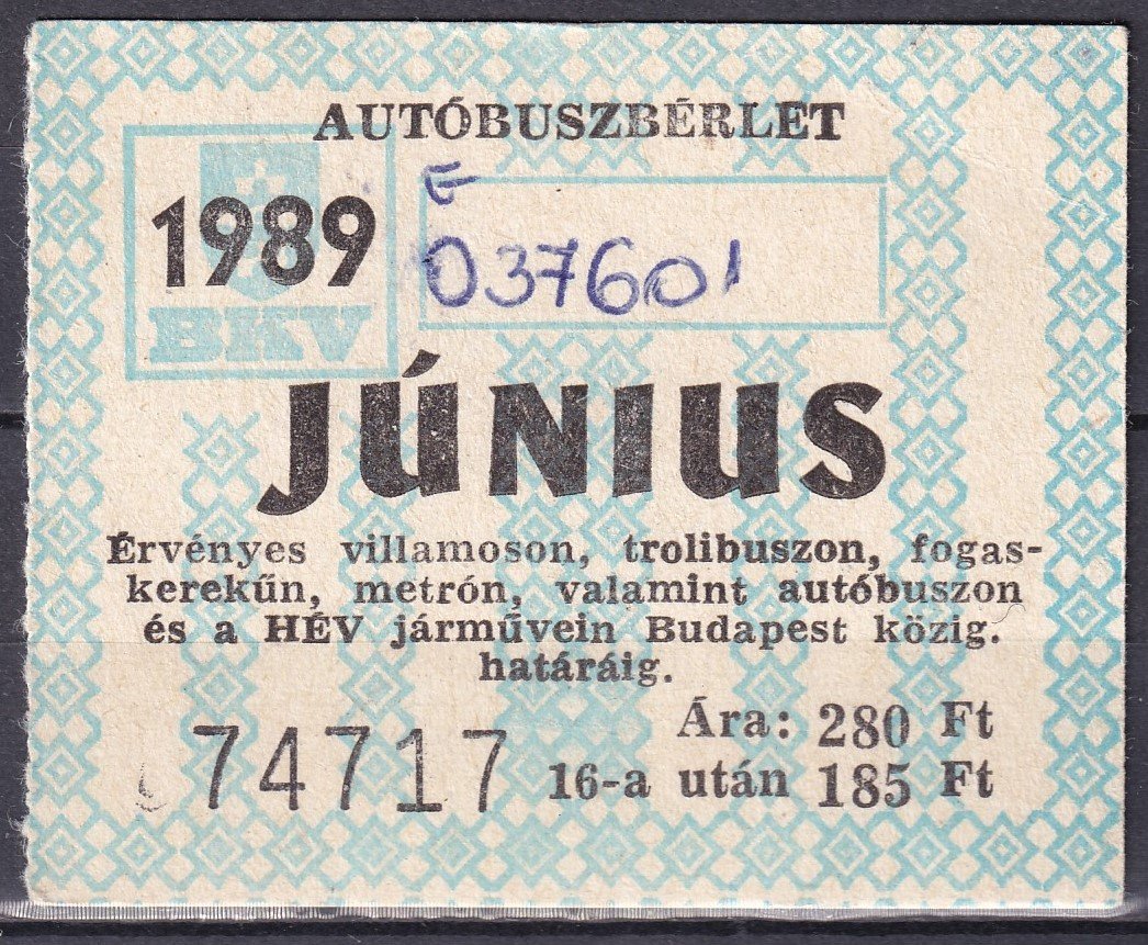 1989. Budapest, Autóbusz bérlet – JÚNIUS