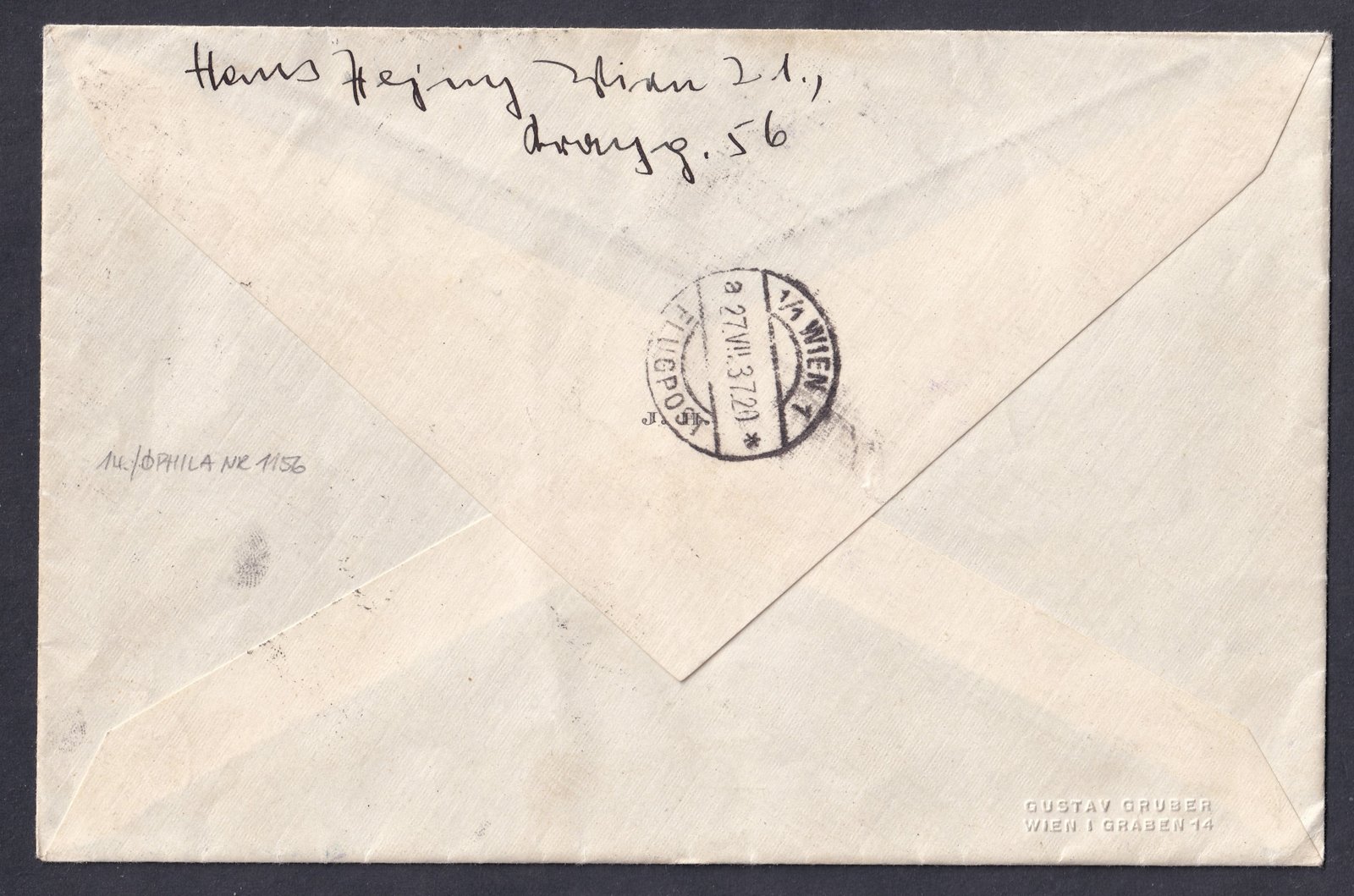 1937. Budapest, Bécsbe légipostán feladott ajánlott levél