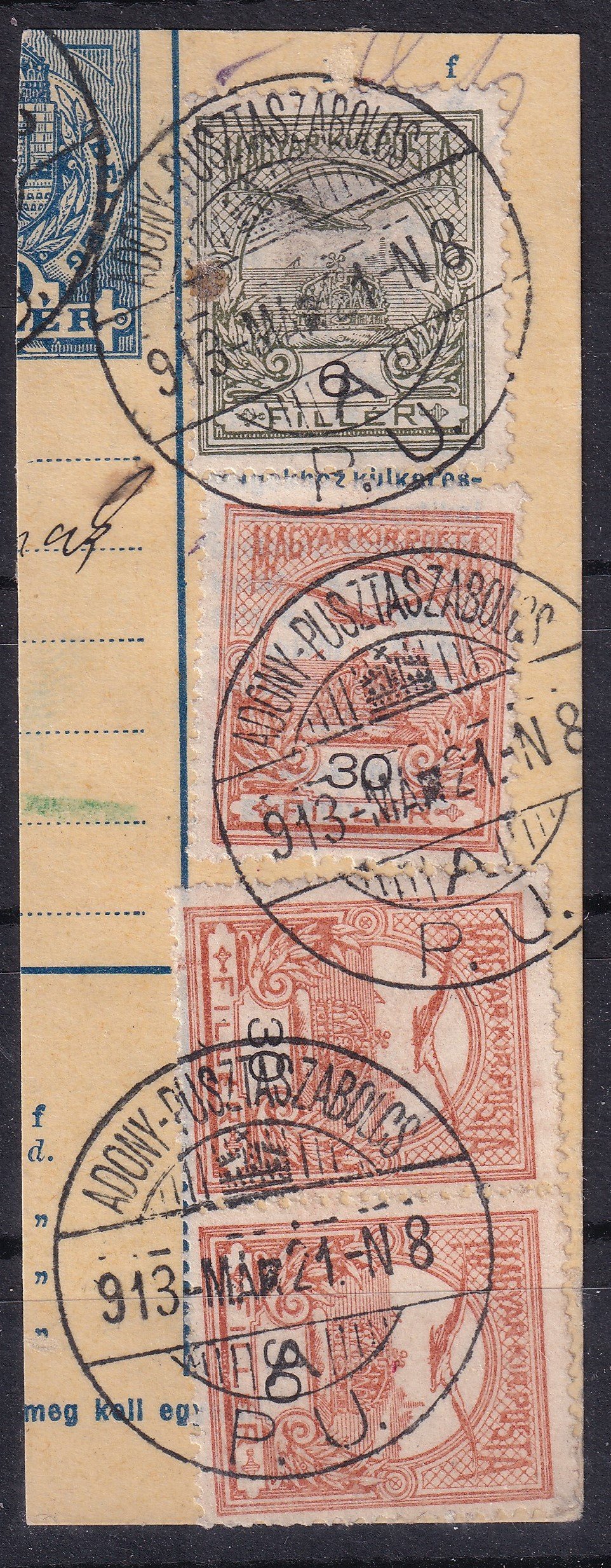 1913. ADOGY-PUSZTASZABOLCS csomagszállító szelvény