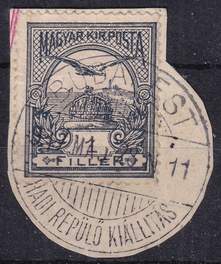 1917. BUDAPEST/HADI REPÜLŐ KIÁLLÍTÁS - ritka alkalmi bélyegzés kivágáson