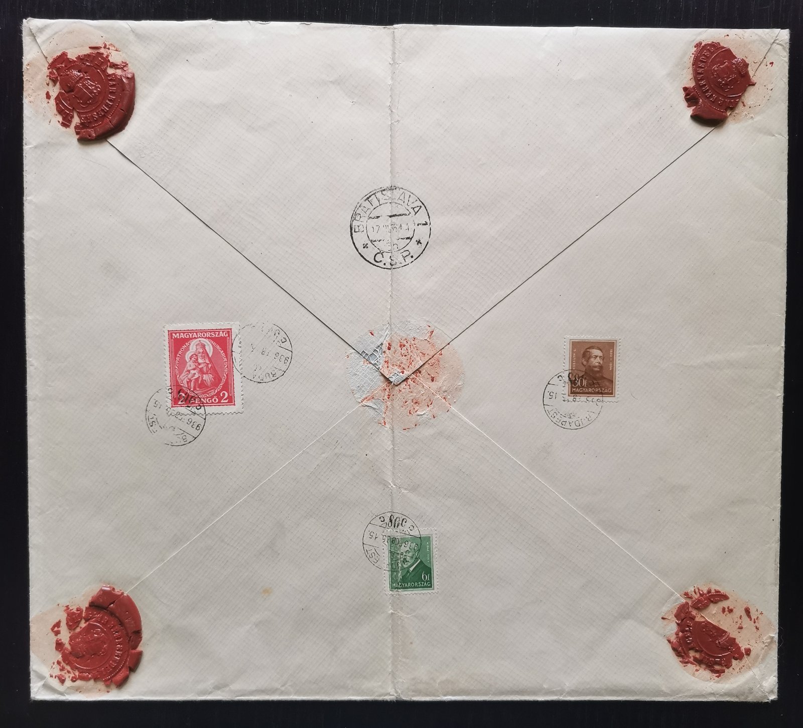 1936. Budapest, Bratislava-ba feladott banki értéklevél