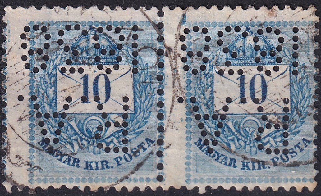 *R.A./1831* céglyukasztás (perfin) 1881. II. 10kr páron