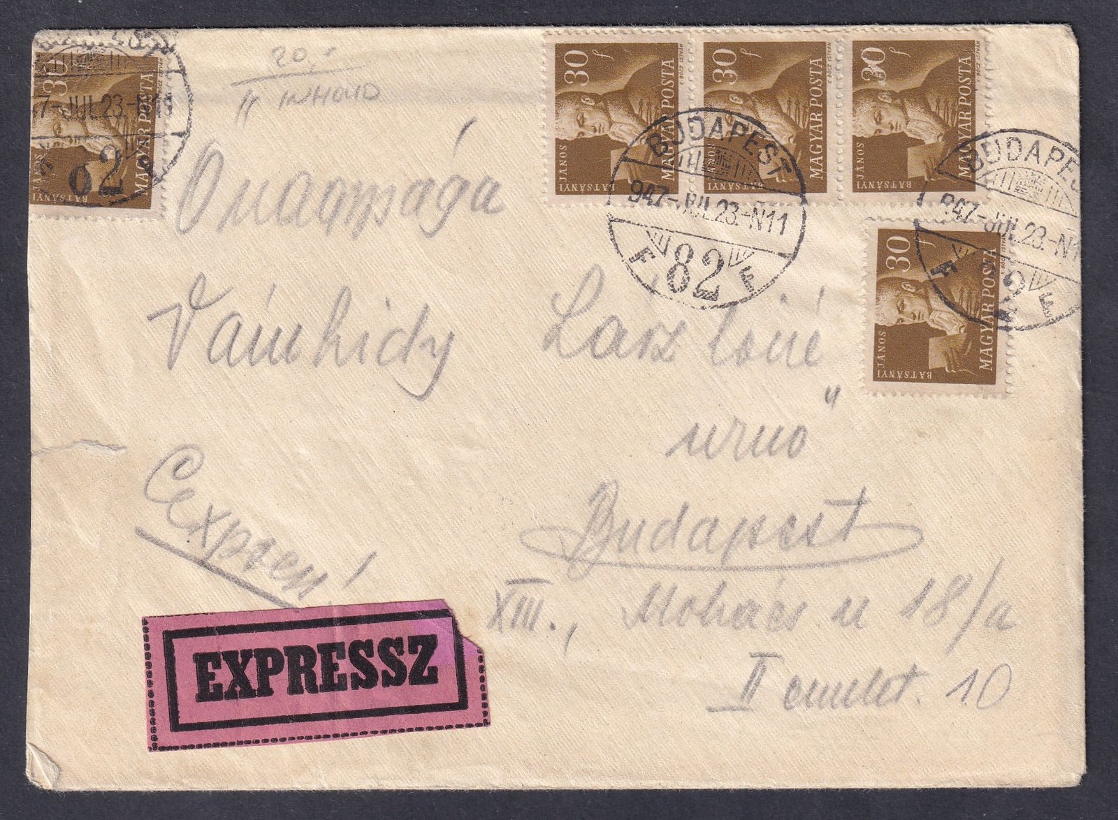 1947. Budapest, helyi expressz levél, tartalommal