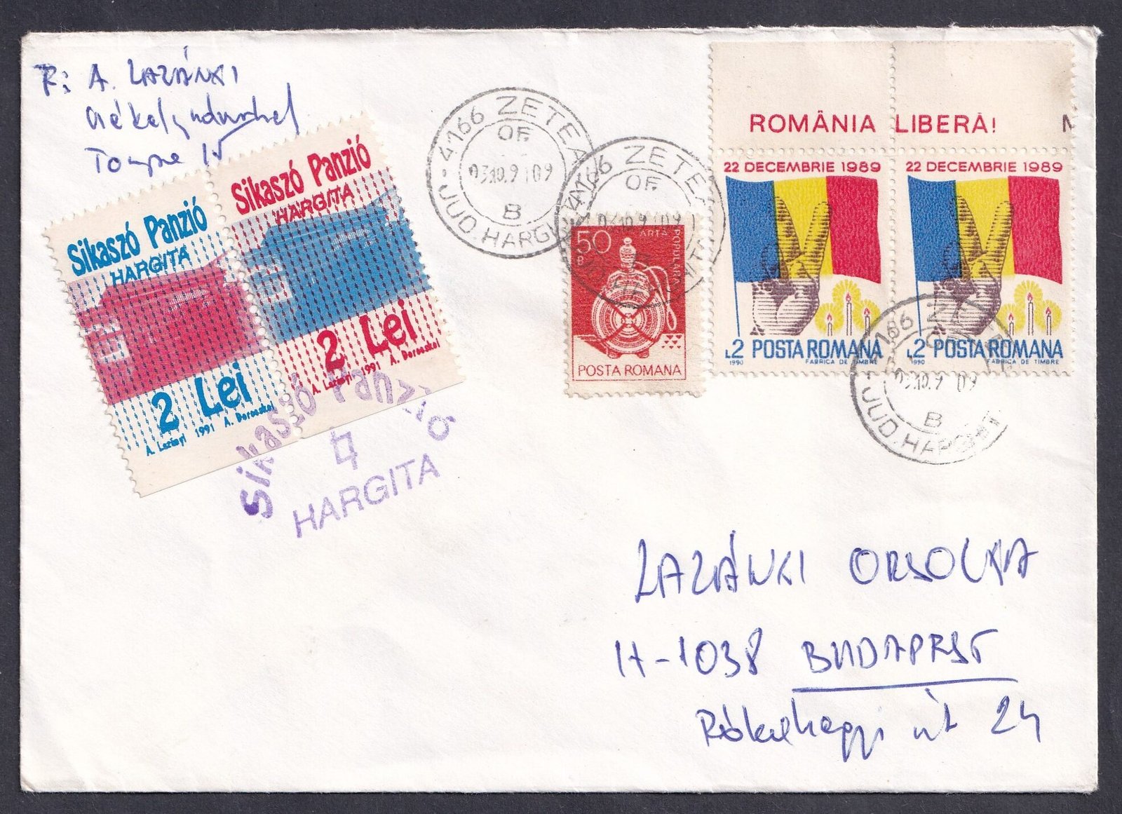 1992. Sikaszó Panzió (Románia), Budapestre feladott levél