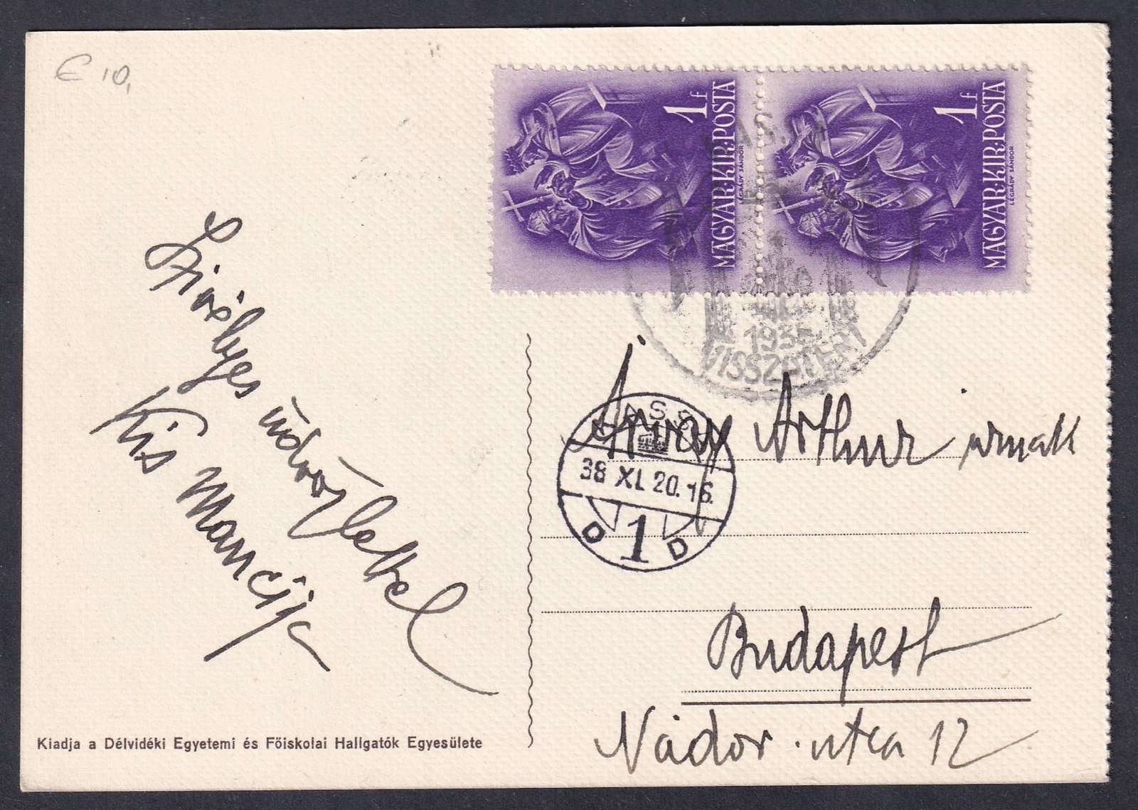 IMG_20260310_0027.1 1938. Kassa, Budapestre feladott levelezőlap - KASSA VISSZATÉRT bélyegzéssel