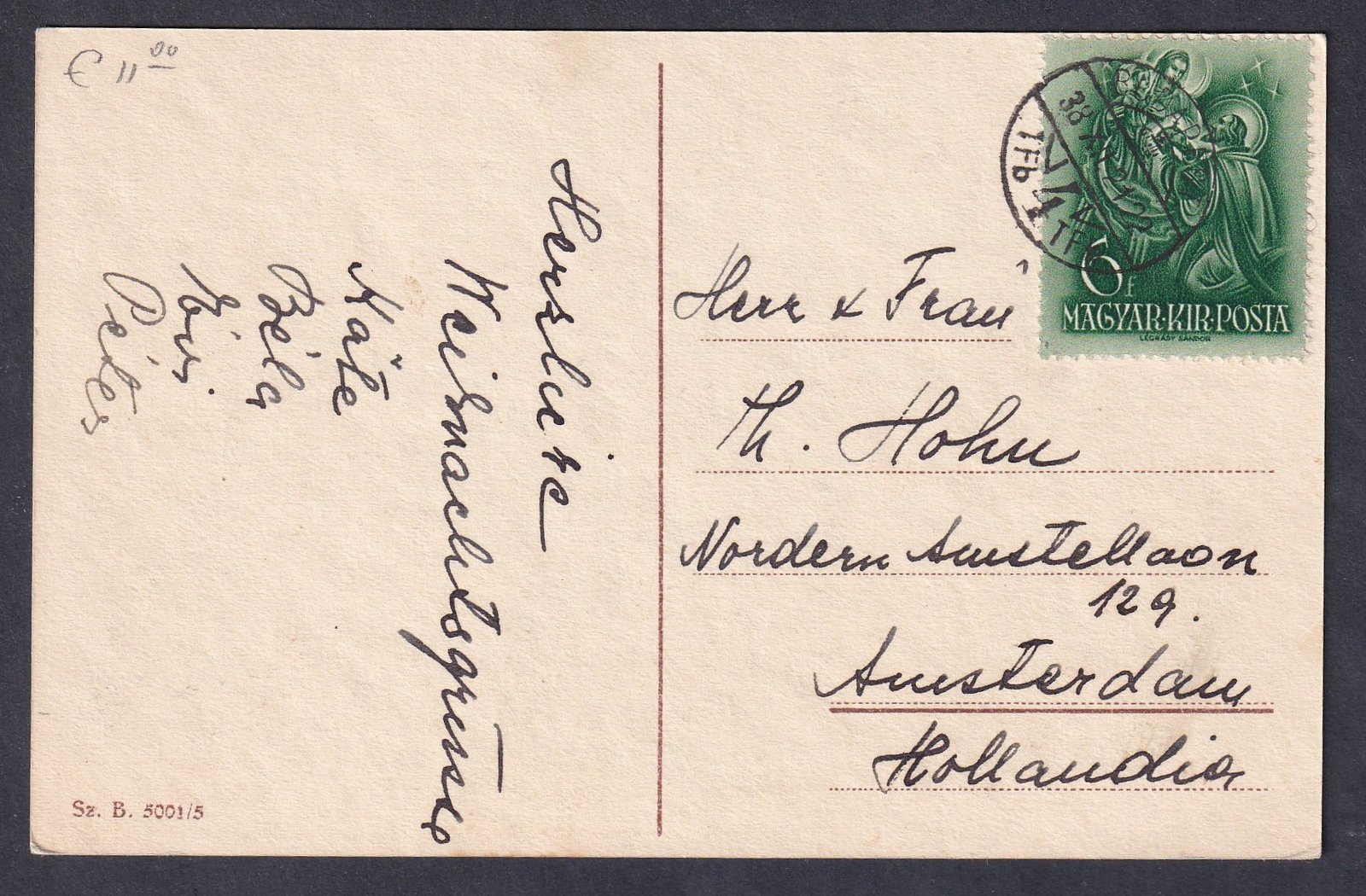 1938. Budapest, Amsterdam (Hollandia)-ba feladott képeslap