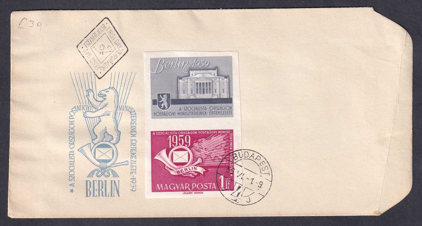 1959. Szocialista Országok Postaügyi Minisztereinek berlini értekezlete - vágott pár FDC