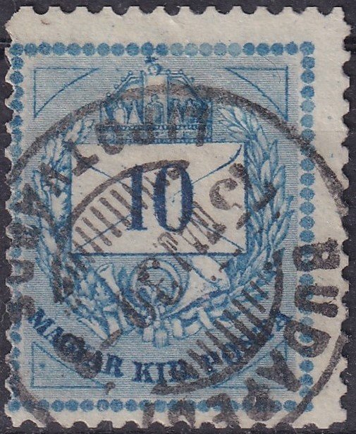 1874. 10kr - durván javított háromszögekkel