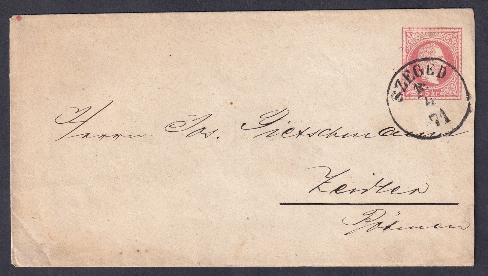 1871. Szeged, Zeidler-re feladott 5kr díjjegyes boríték