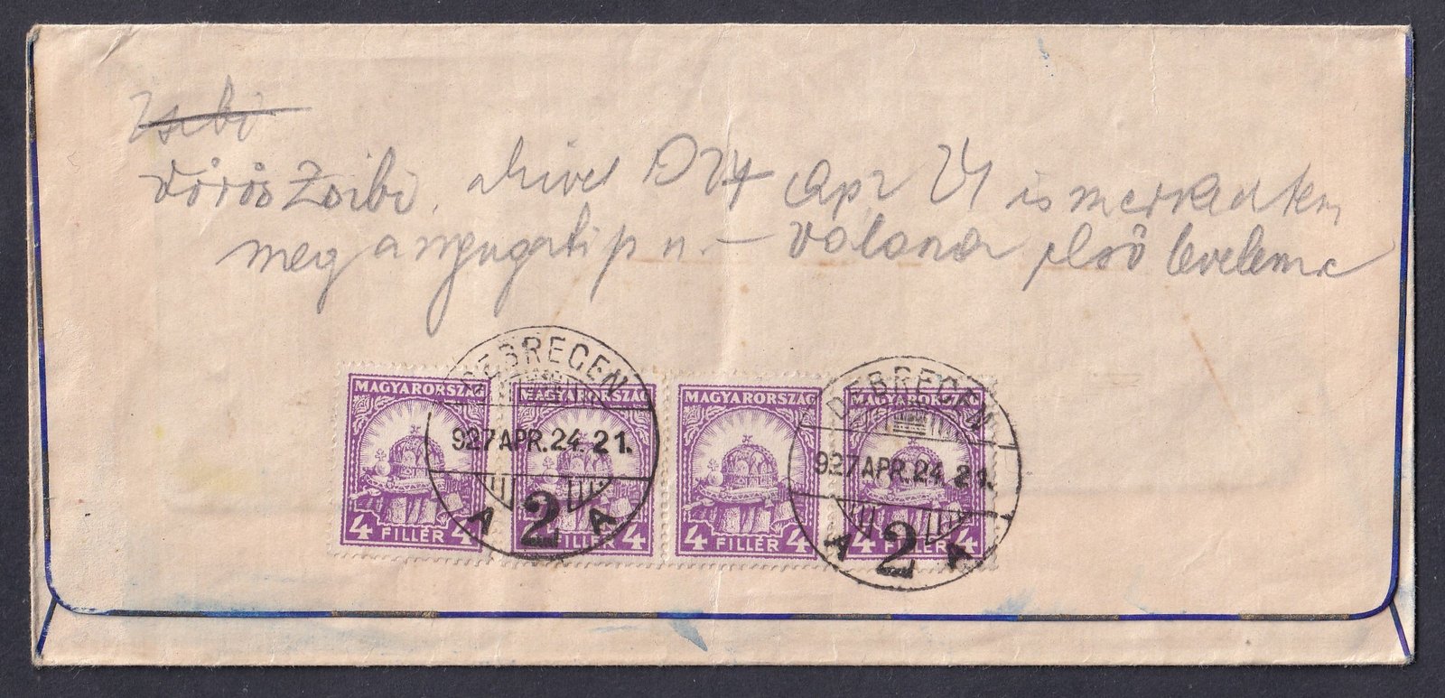 1927. Debrecen, Solymárra feladott levél