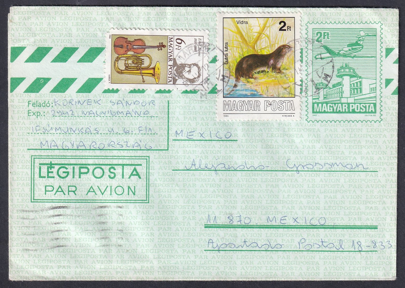 1987. Budapest, Mexikóba feladott légiposta levél