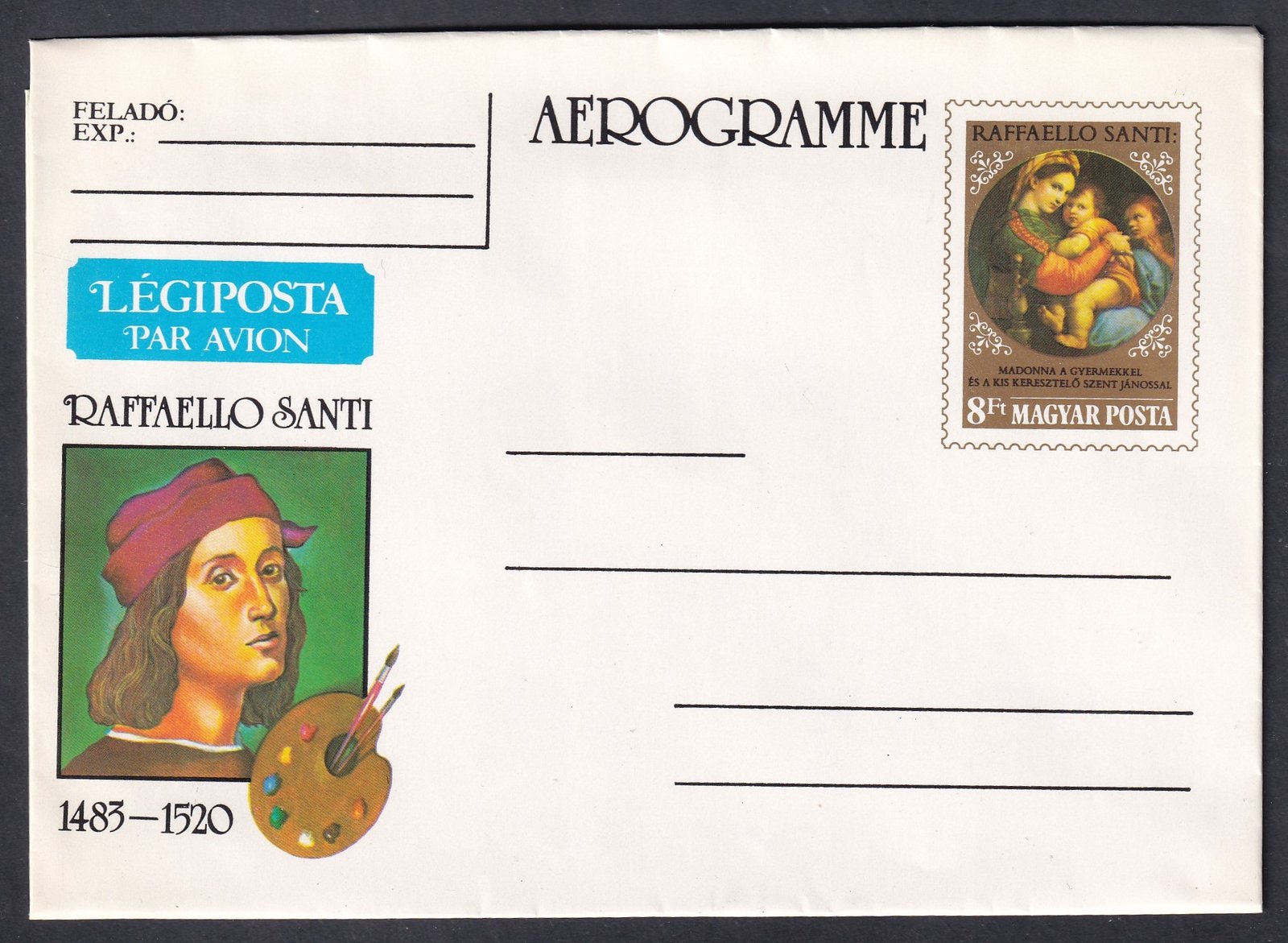 1983. Raffaello Santi születésének 500. évfordulója - használatlan díjjegyes légiposta boríték