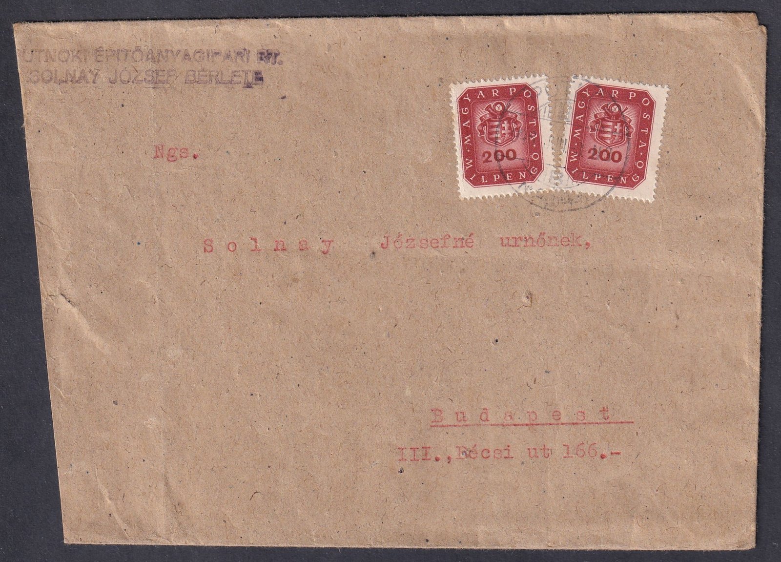 1946. június 3. (18. dsz.) Putnok, Budapestre feladott levél