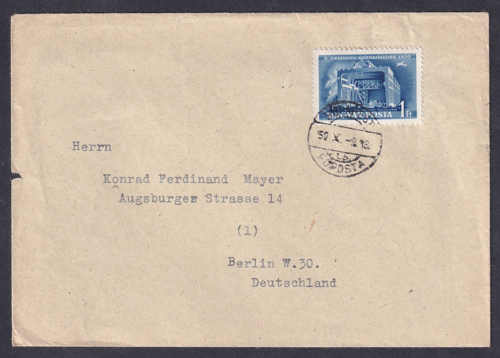 1950. Budapest, Berlinbe feladott levél