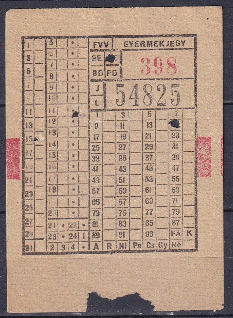 Budapest-FVV, Gyermekjegy