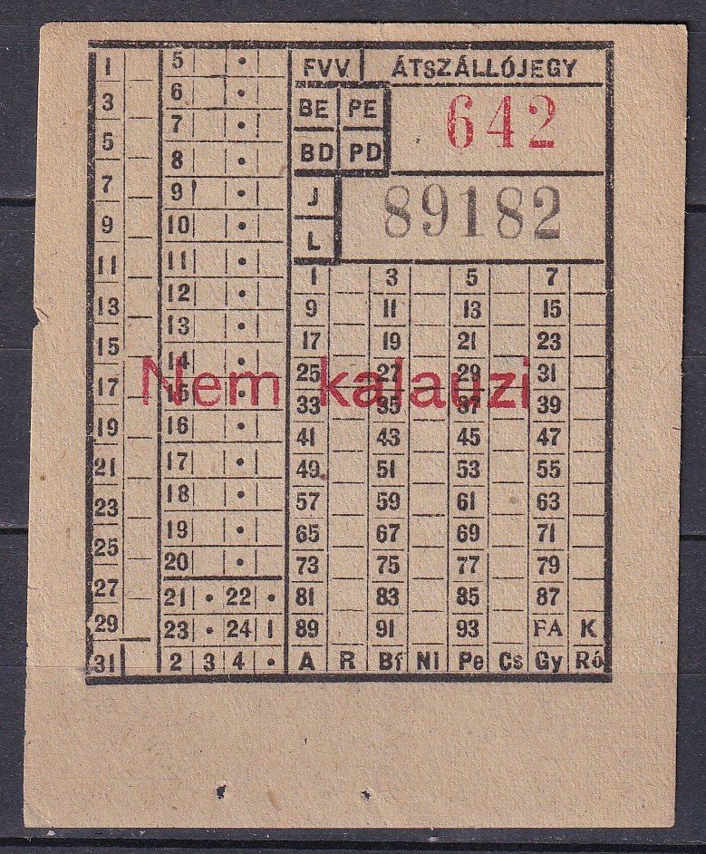 Budapest-FVV, használatlan átszállójegy