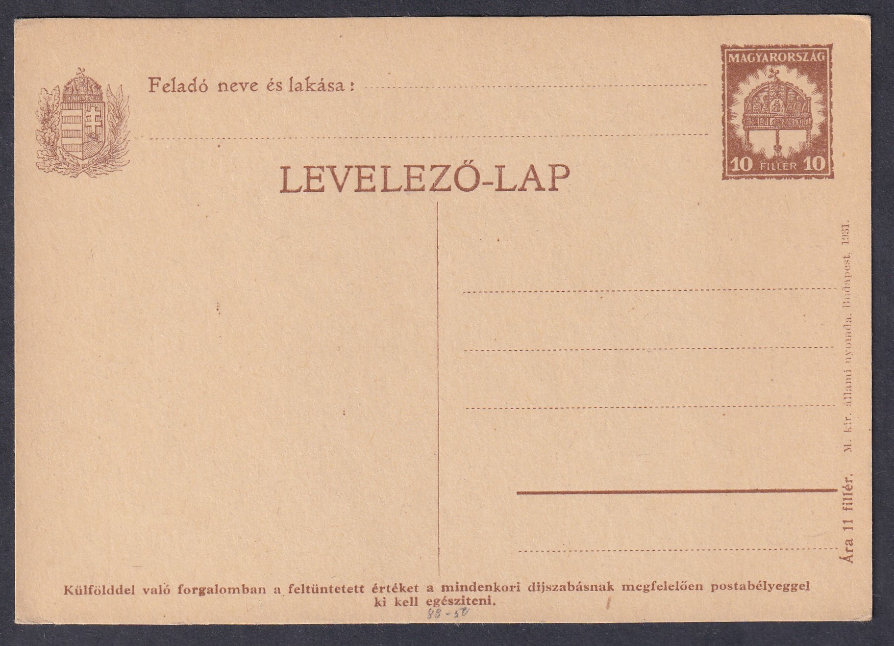 IMG_20260316_0057 1931. használatlan 10f díjjegyes levelezőlap