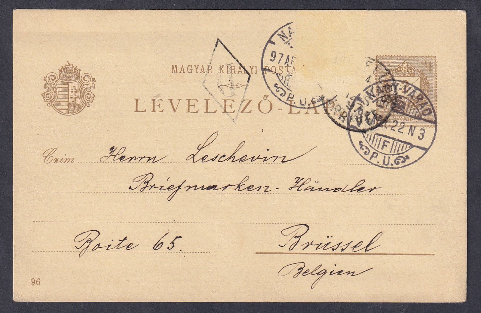 1896. 2 kr millenniumi díjjegyes képes levelezőlap – Szt. István-napi körmenet (futott, bélyeghiányos)