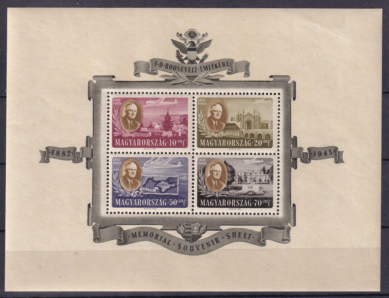 1947. F. D. Roosevelt blokk - régi törésnyom a bal felső sarokban