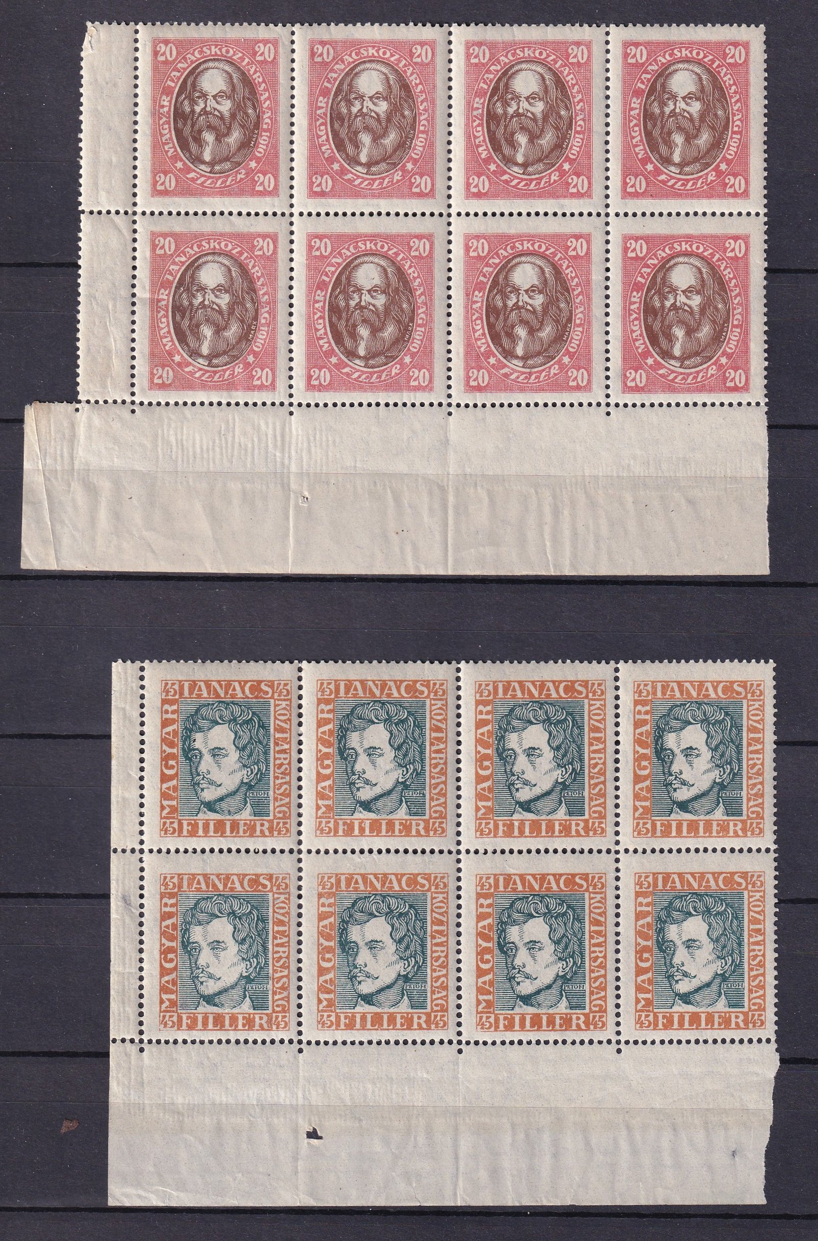 1919. Tanácsköztársaság arcképei sor nagy ívszéli tömbökben