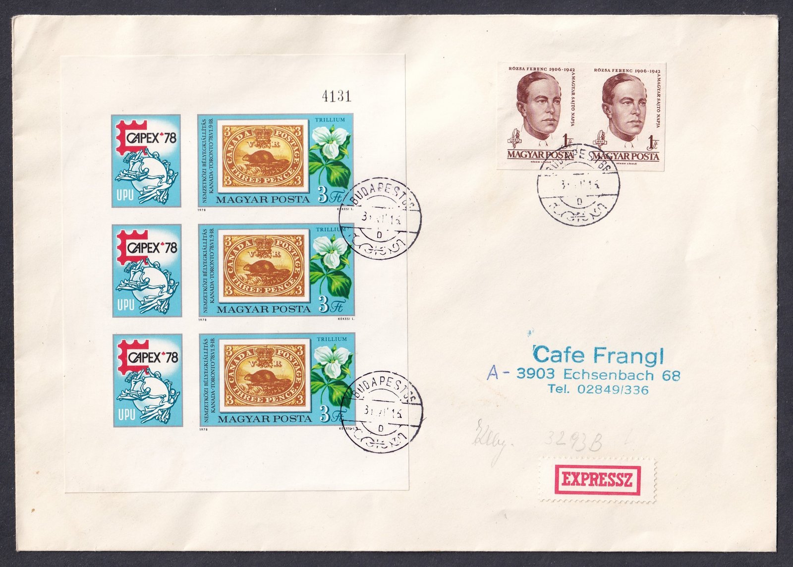1988. Budapest, Eisenbach-ba feladott expressz levél, vágott bélyegekkel bérmentesítve