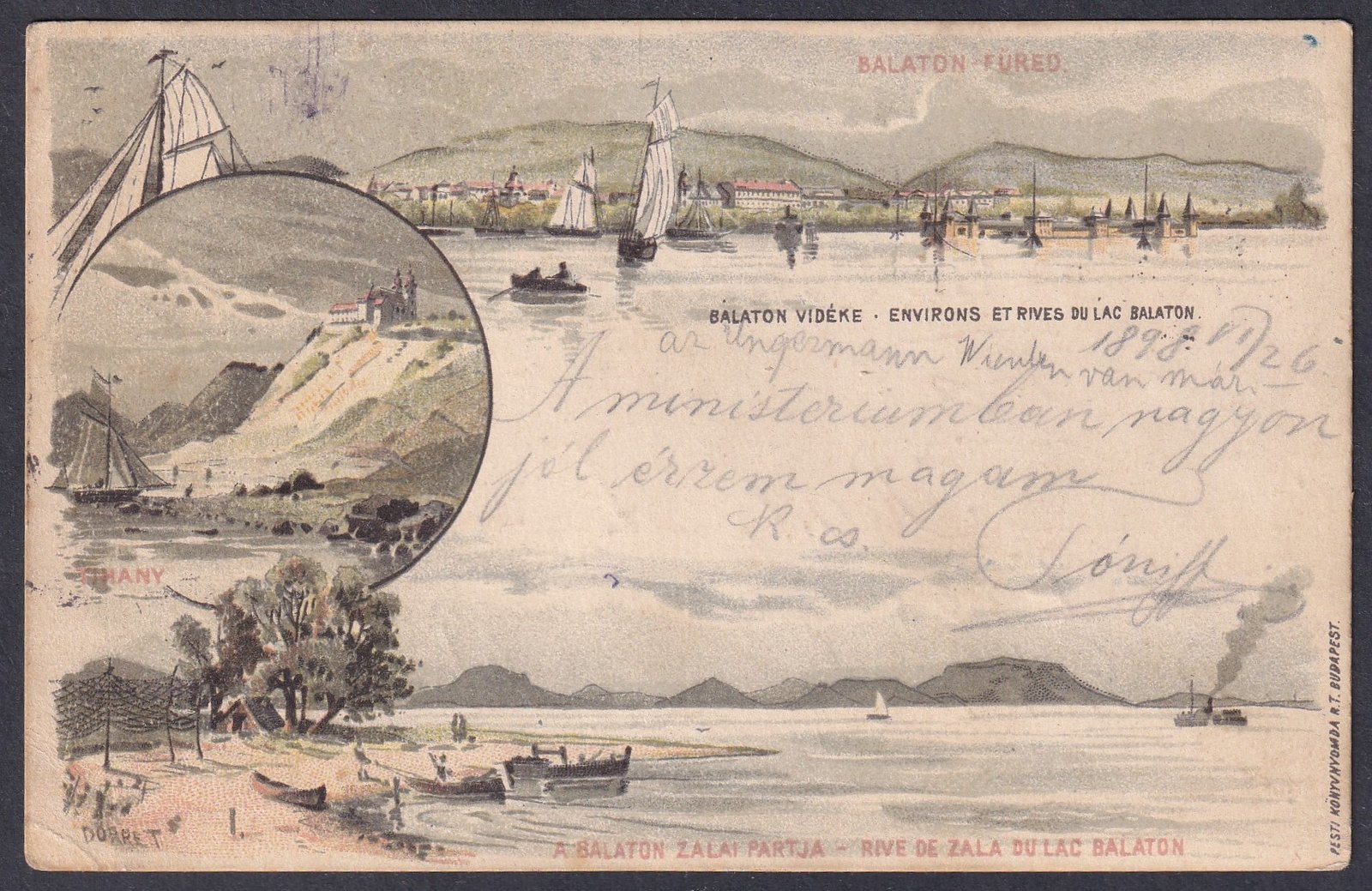 1898. Budapest, Mohácsra az Első Dunagőzhajózási Társaság (DGT) parancsnokának feladott levelezőlap, vissza küldve Bp-re