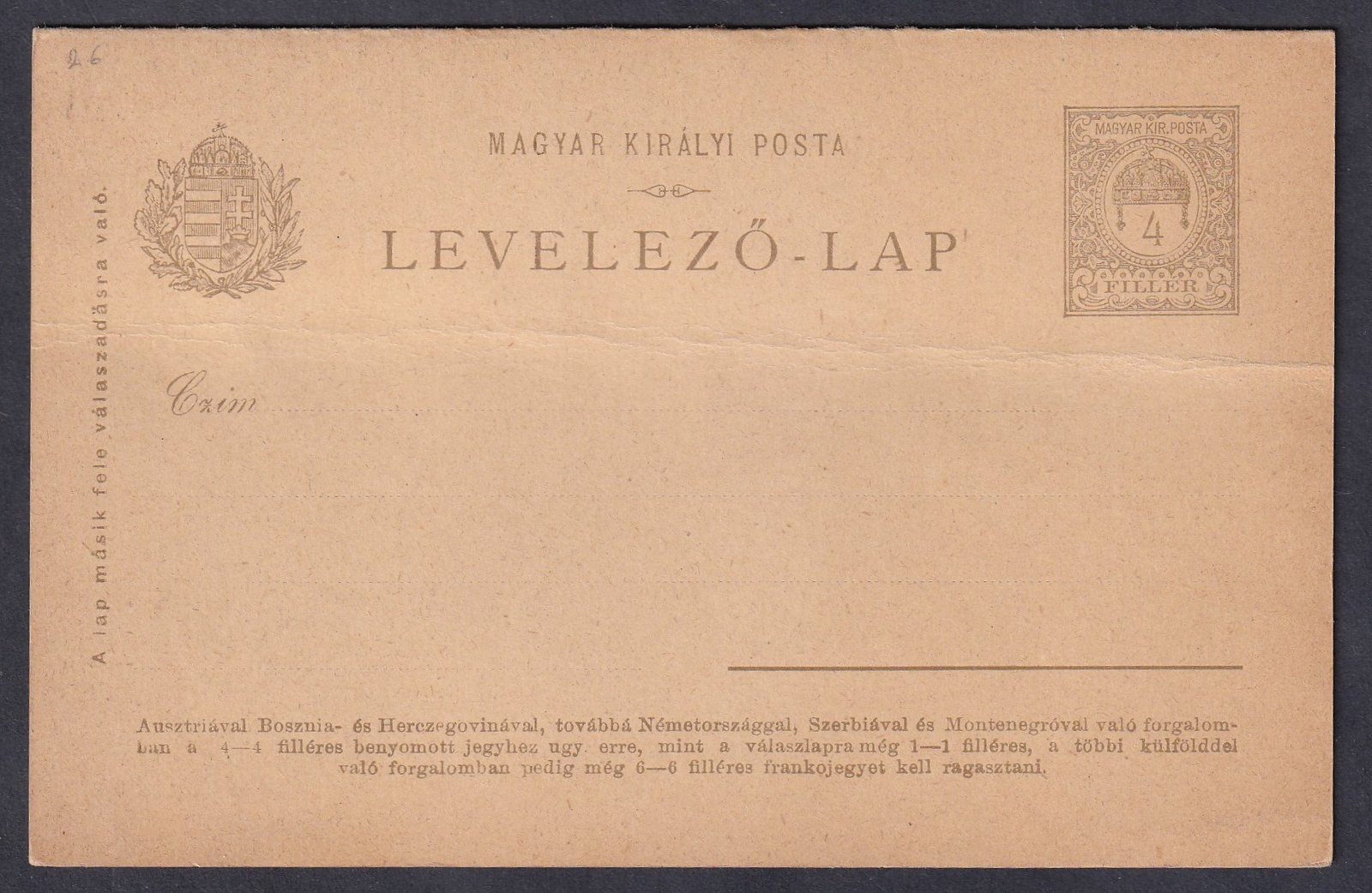 1900. használatlan 4+4f Válaszlapos levelezőlap