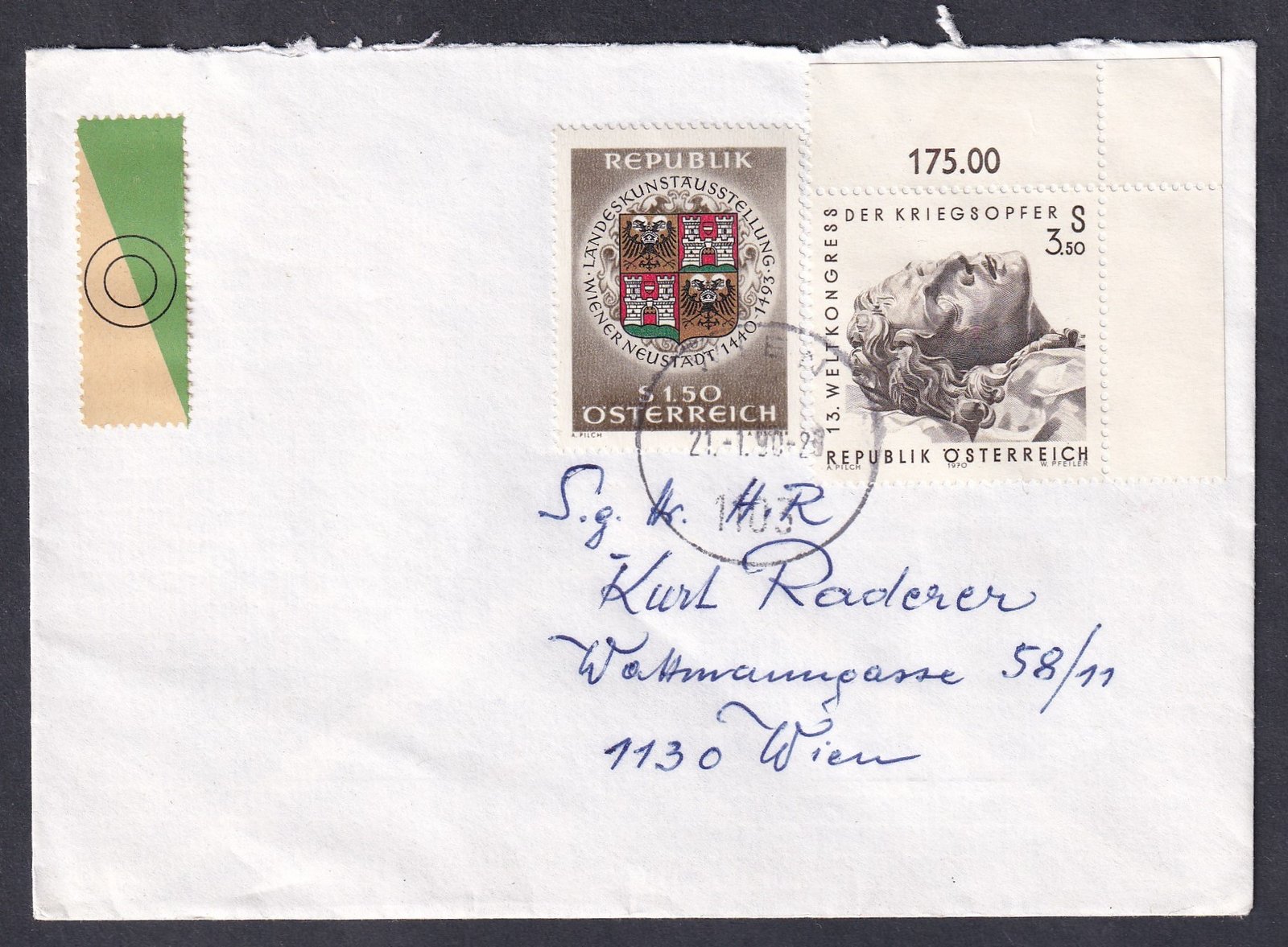 1990. Ausztria, Bécsben feladott helyi levél