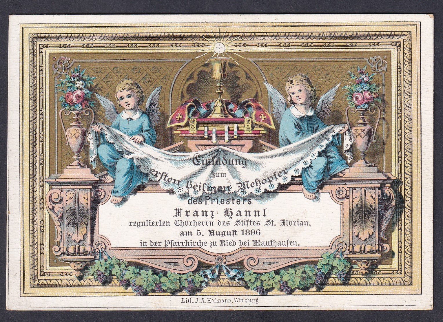1896. egyházi meghívó (Andachtsbild / Einladungskarte - Ried bei Mauthausen