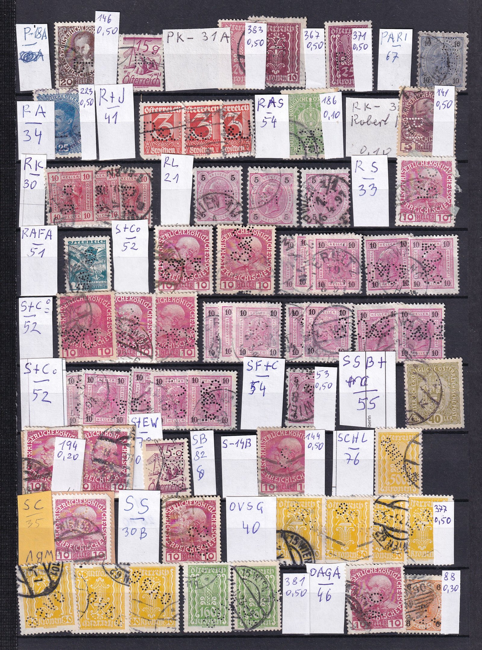 Ausztria, perfin bélyegek