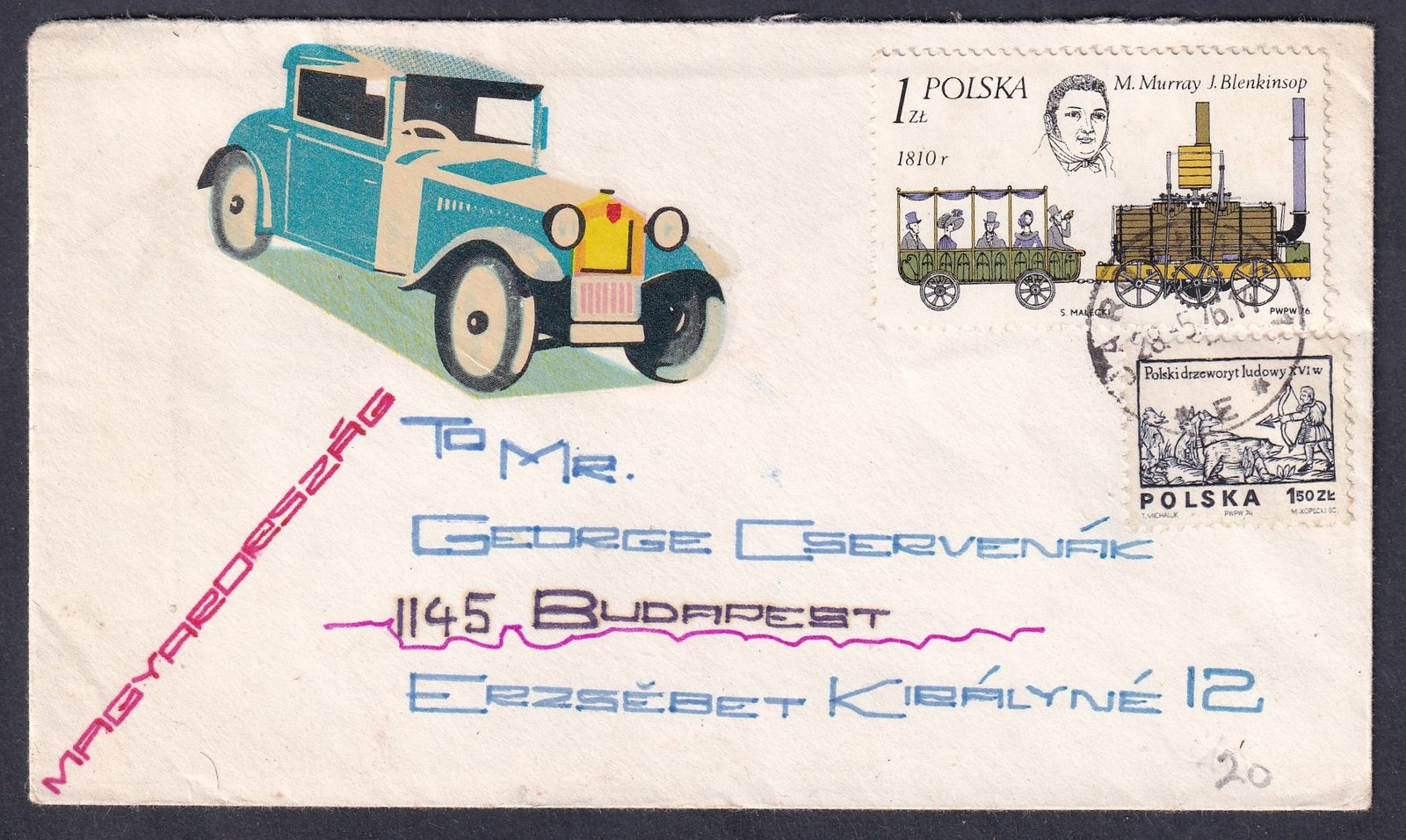 1976. Lengyelország, Budapestre feladott levél