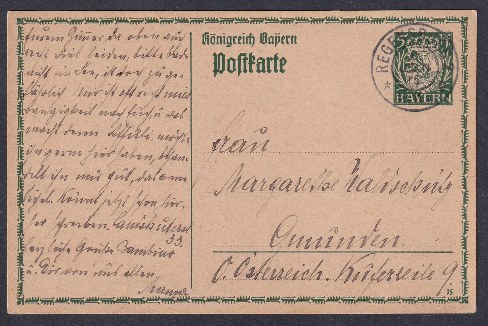 1915. Bajorország szabad állam, díjjegyes levelezőlap