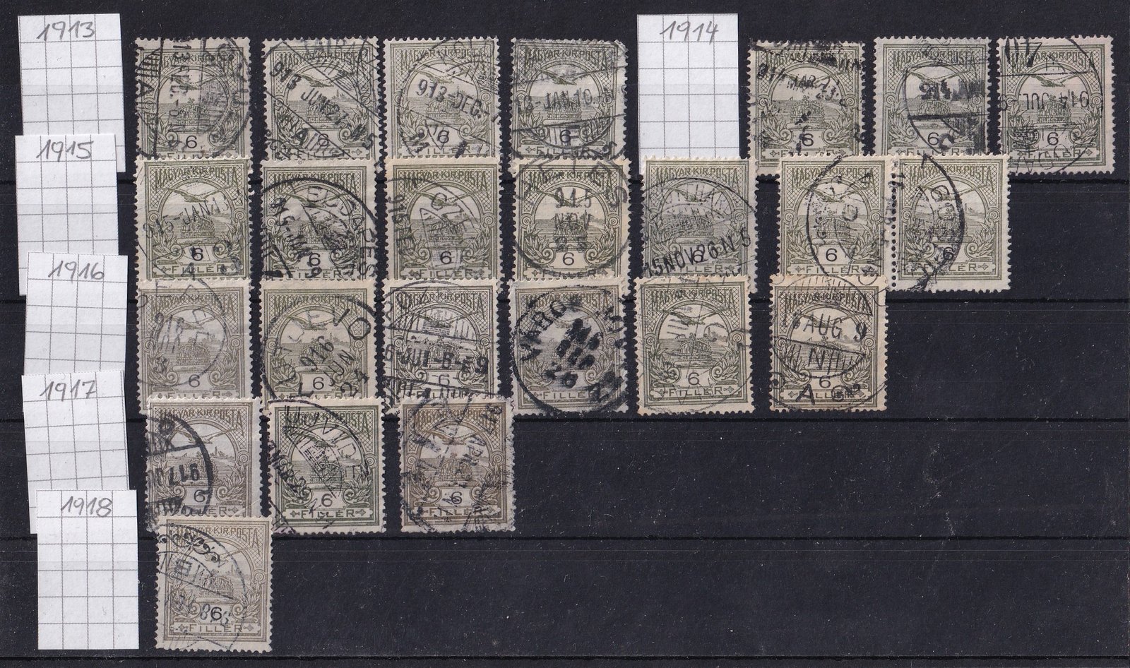 1913-1918. Turul 6f használt darabok éves feldolgozásban, "1918" ritka!