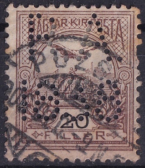 *R.A./1838* céglyukasztás (perfin)