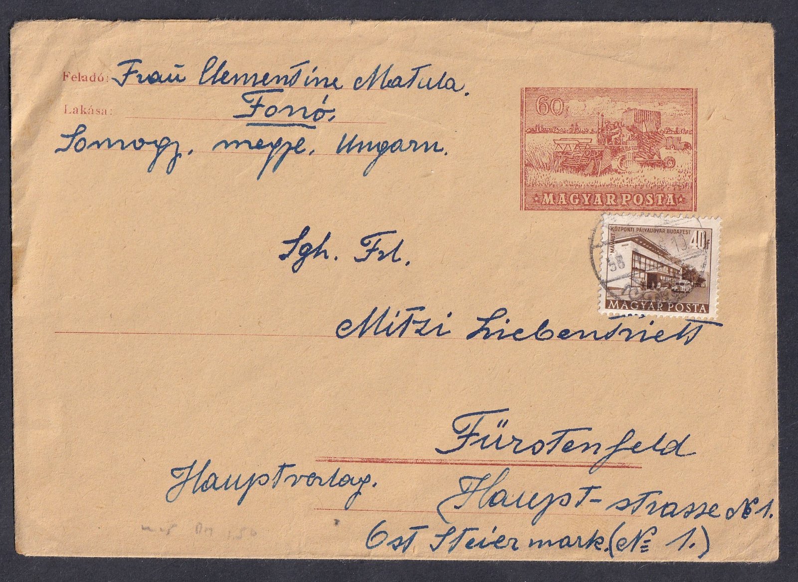 1958. Fonó, Fürstenfeld-be feladott levél