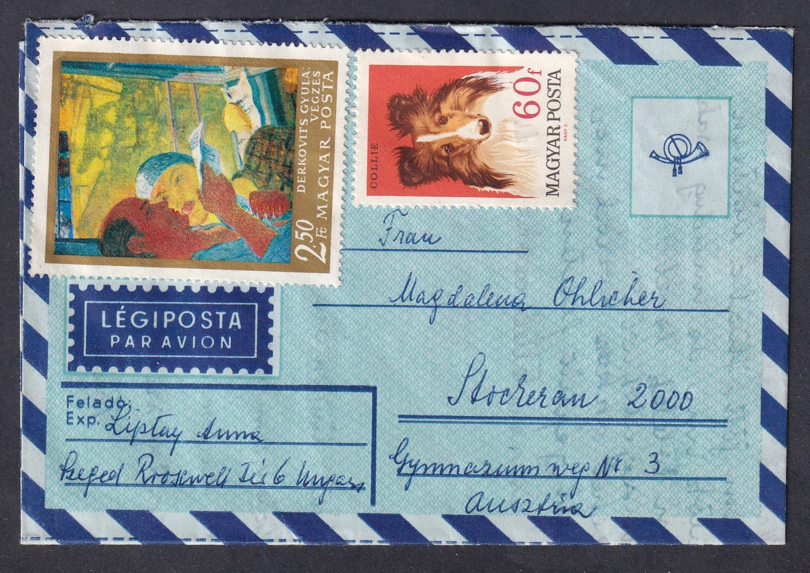 Szeged, Ausztriába feladott légiposta levél - bélyegzés nélkül - (tartalommal)