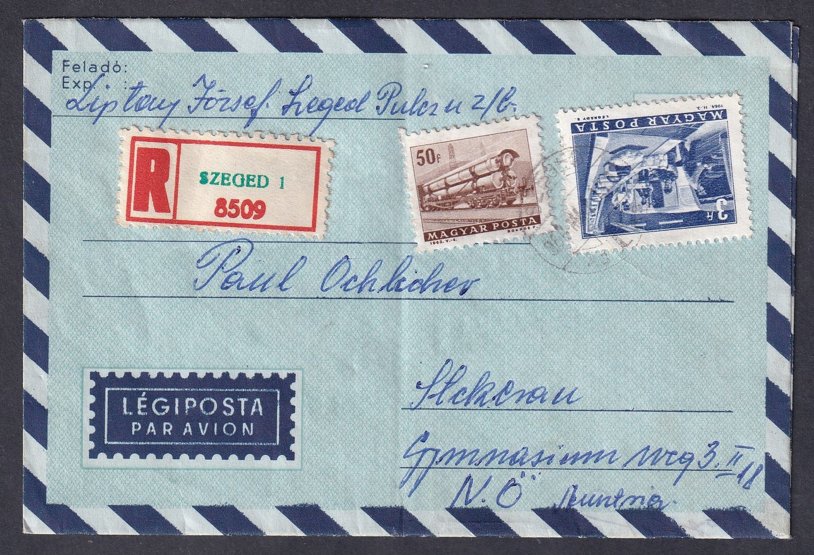 1984. Szeged, Ausztriába feladott ajánlott légiposta levél