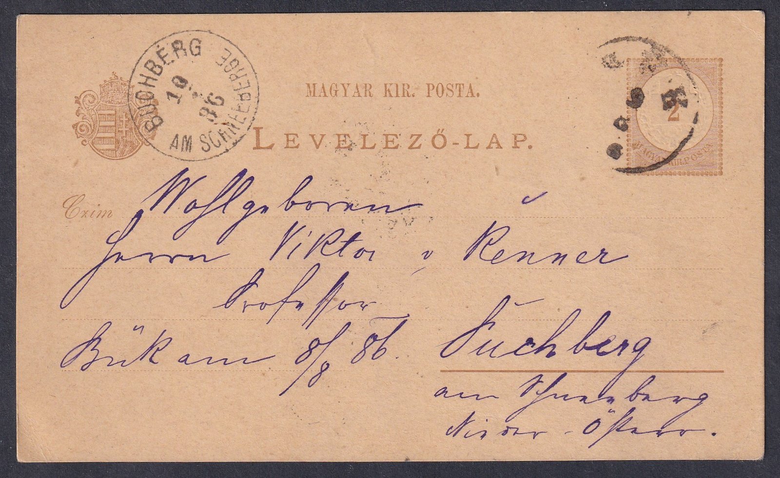 1886. BÜK, Buchberg-be feladott levelezőlap