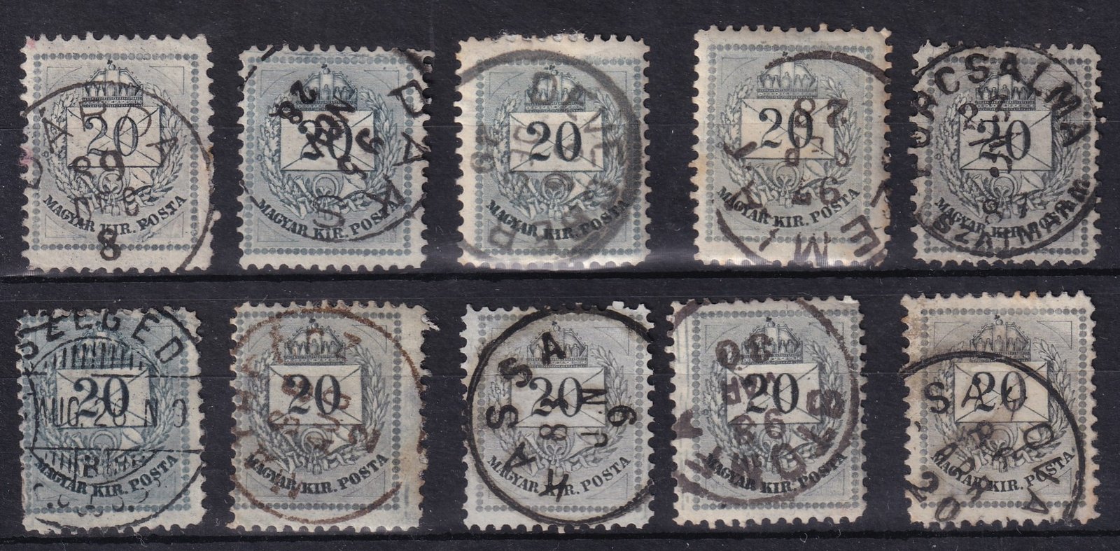 10 db Színesszámú 20 krajcáros, jó bélyegzések, színek, stb...
