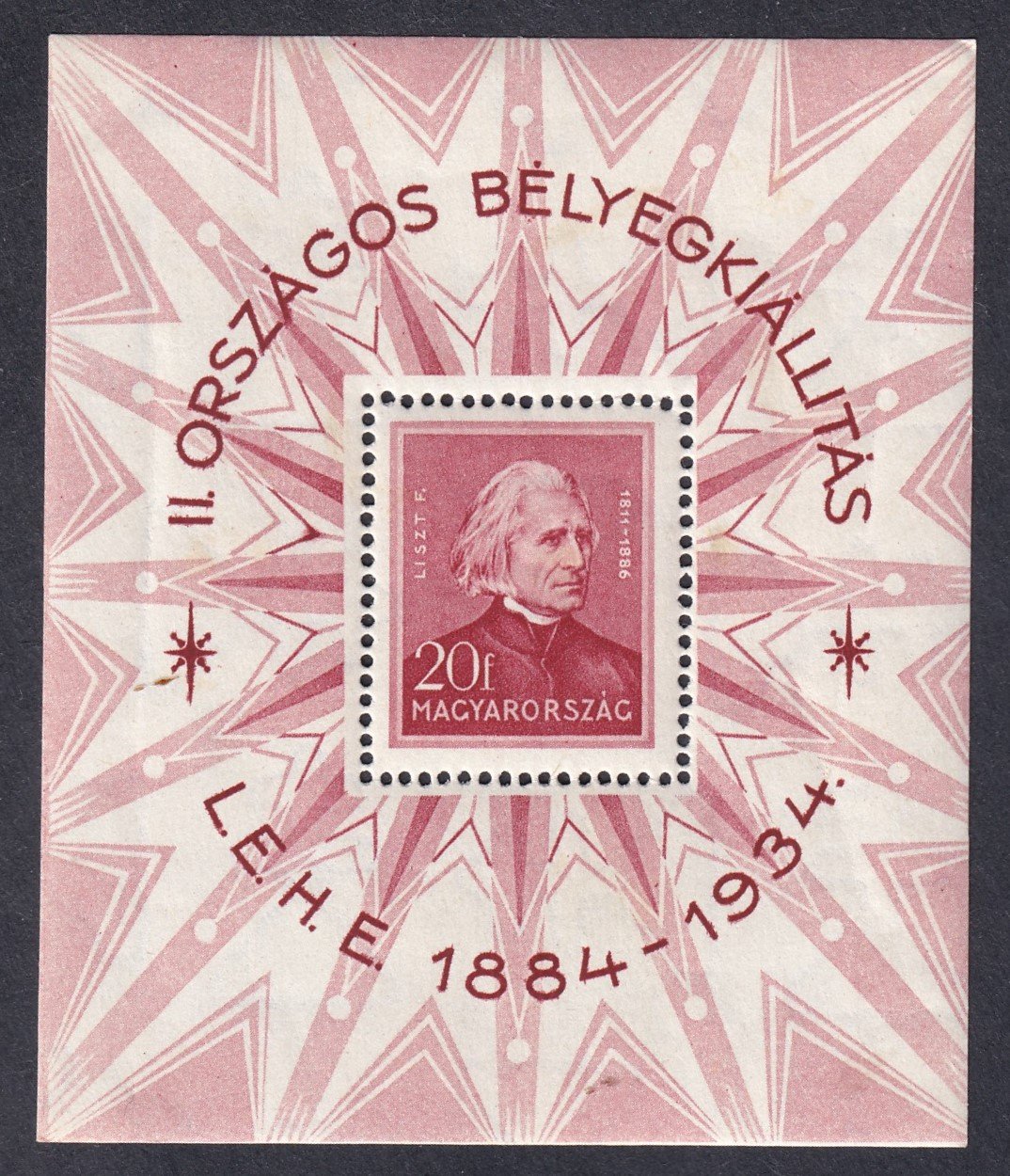 1934. LEHE blokk – postatiszta példány - gumiránccal