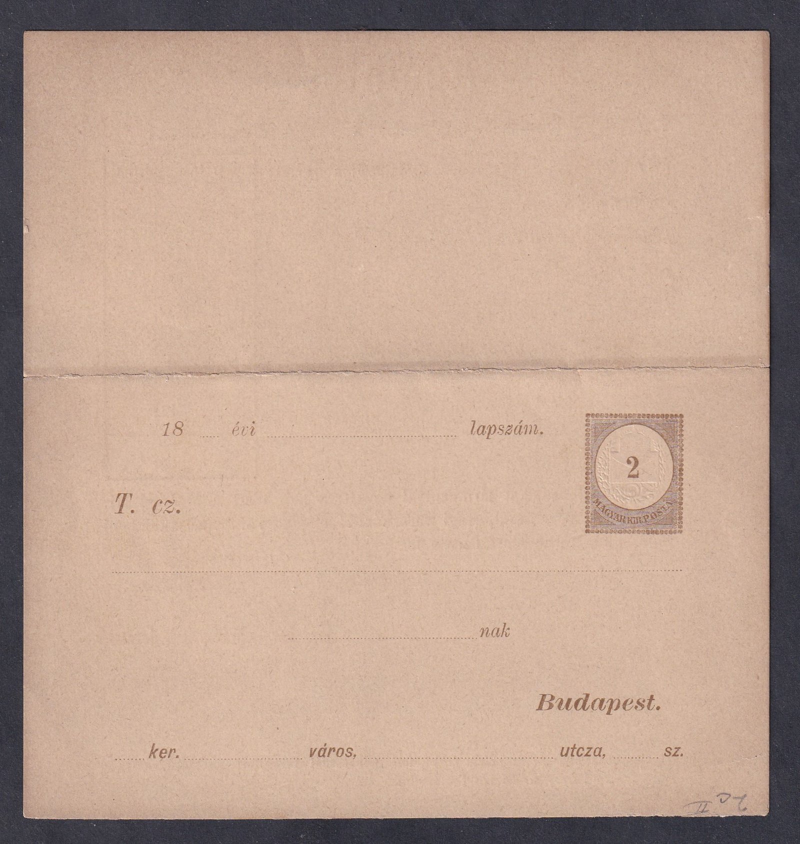 1884. 2kr Adóintés, használatlan díjjjegyes levelezőlap