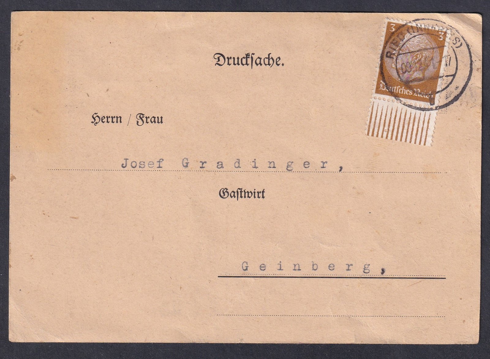 1941. Németország (Harmadik Birodalom) nyomtatvány küldemény - 33. rendes közgyűlésre a riedi sörfőzdei szövetkezet részéről