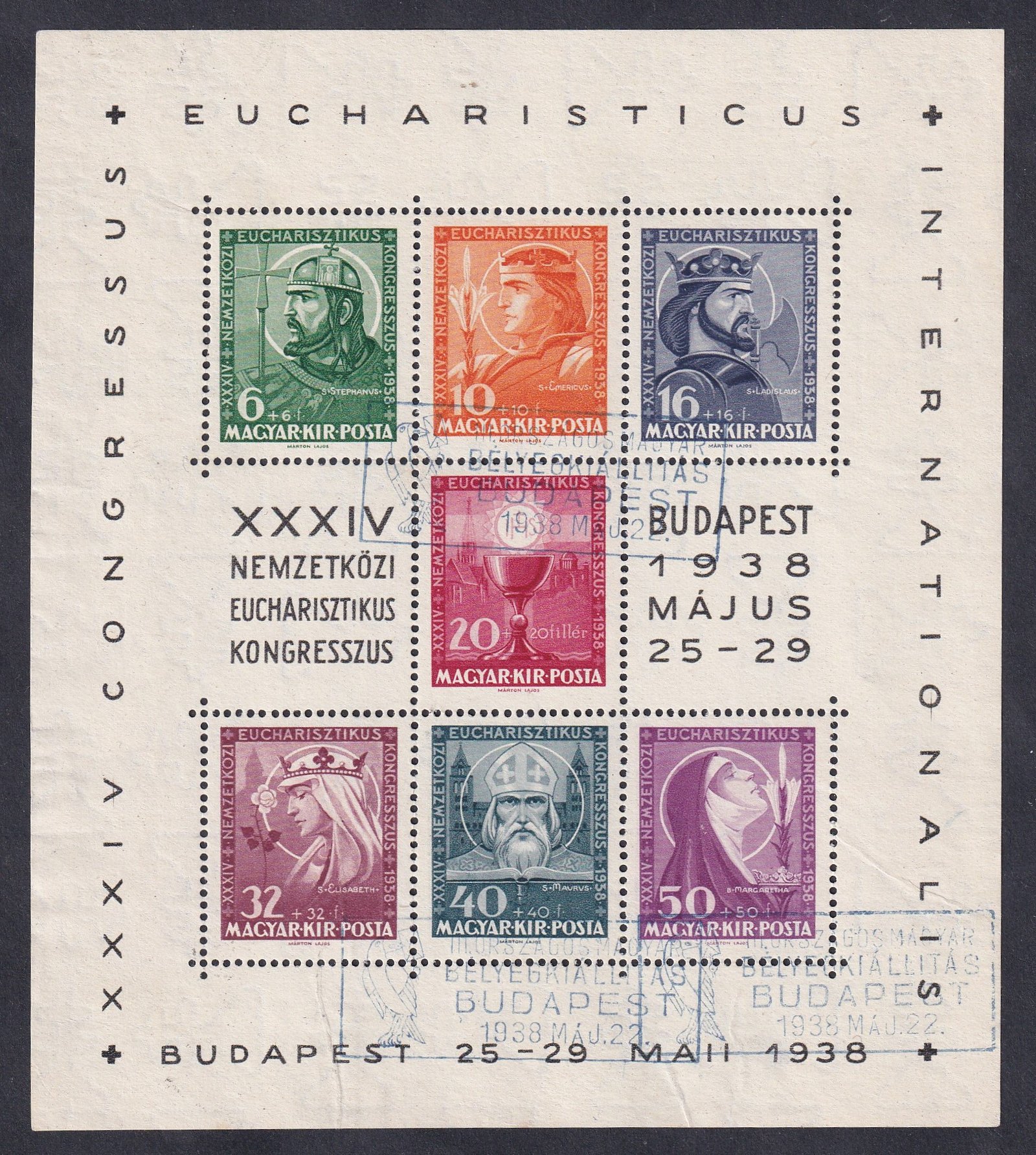 IMG_20260413_0028 1938. 2 db Eucharisztikus blokk - postatiszta és alkalmi bélyegzéssel