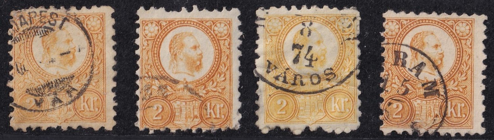 4 db 1871. Réznyomat 2kr – színárnyalatok