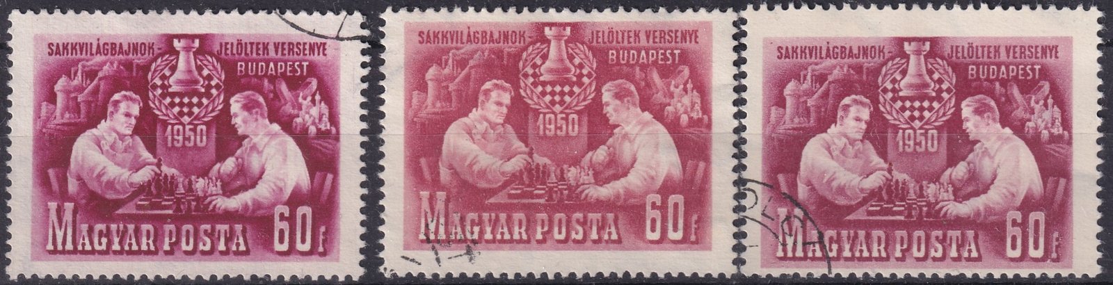 1950. SAKK, 3 db 60f eltérő színárnyalatokkal