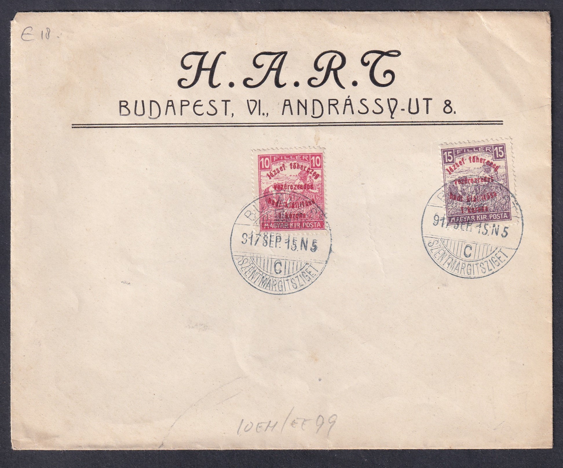 1917. Hadikiállítás bélyegek és alkalmi bélyegzés - emlék borítékon