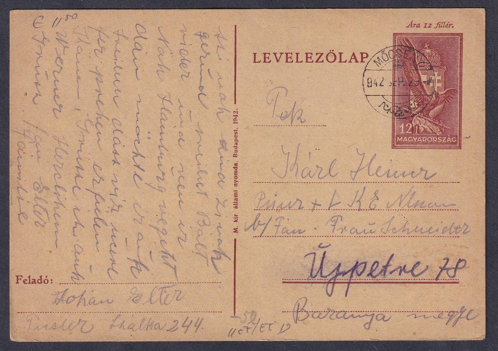 1942. Mőcsény levelezőlap