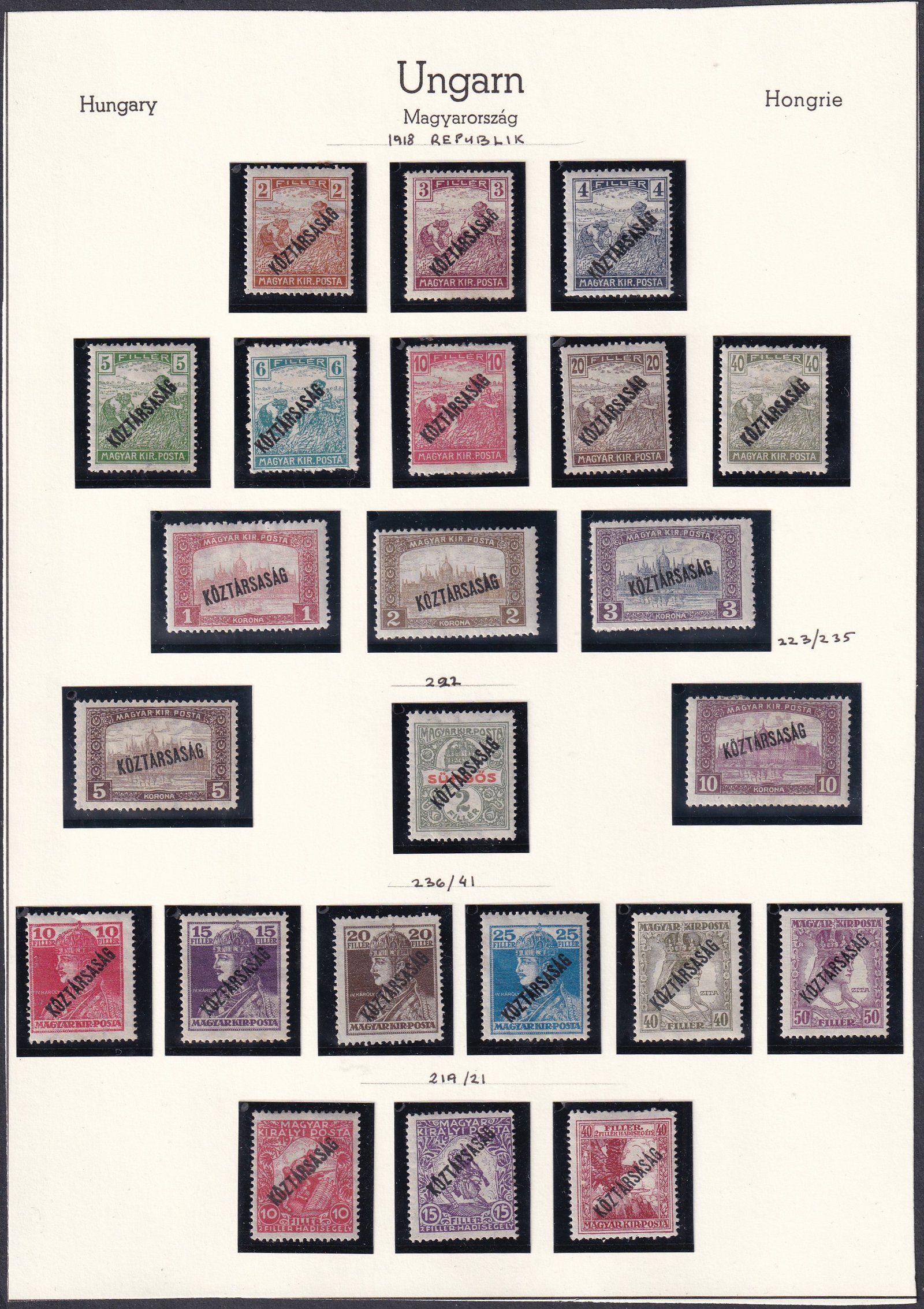1918. Köztársaság sor kiállítási lapon
