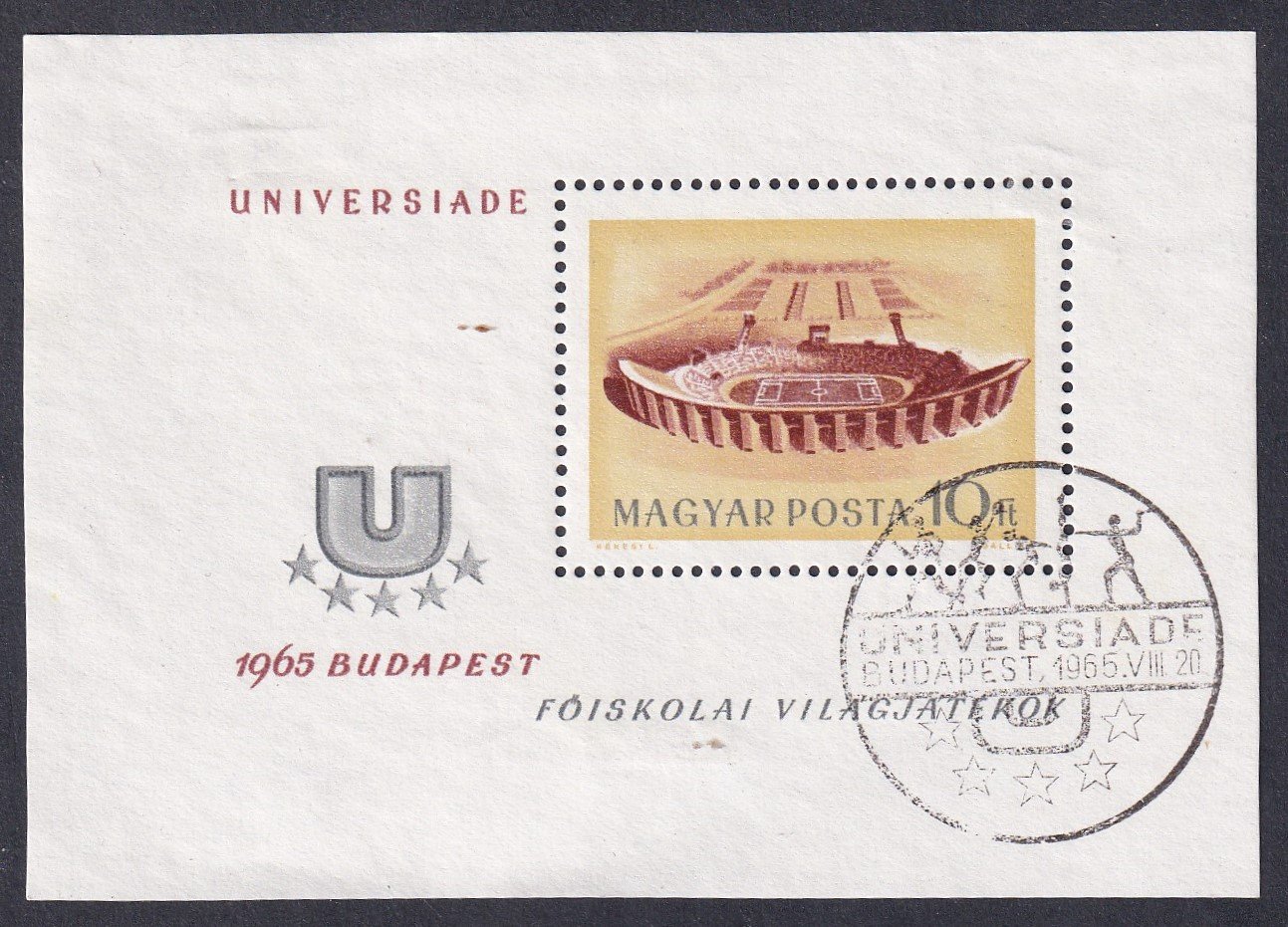 1965. Universiade, Főiskolai Világjátékok blokk, aklkalmi bélyegzéssel